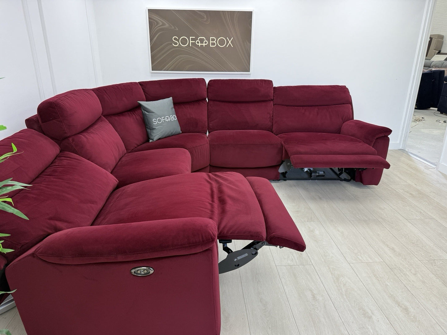 DFS Ronan Velvet Power Recliner Corner Sofa In Plum