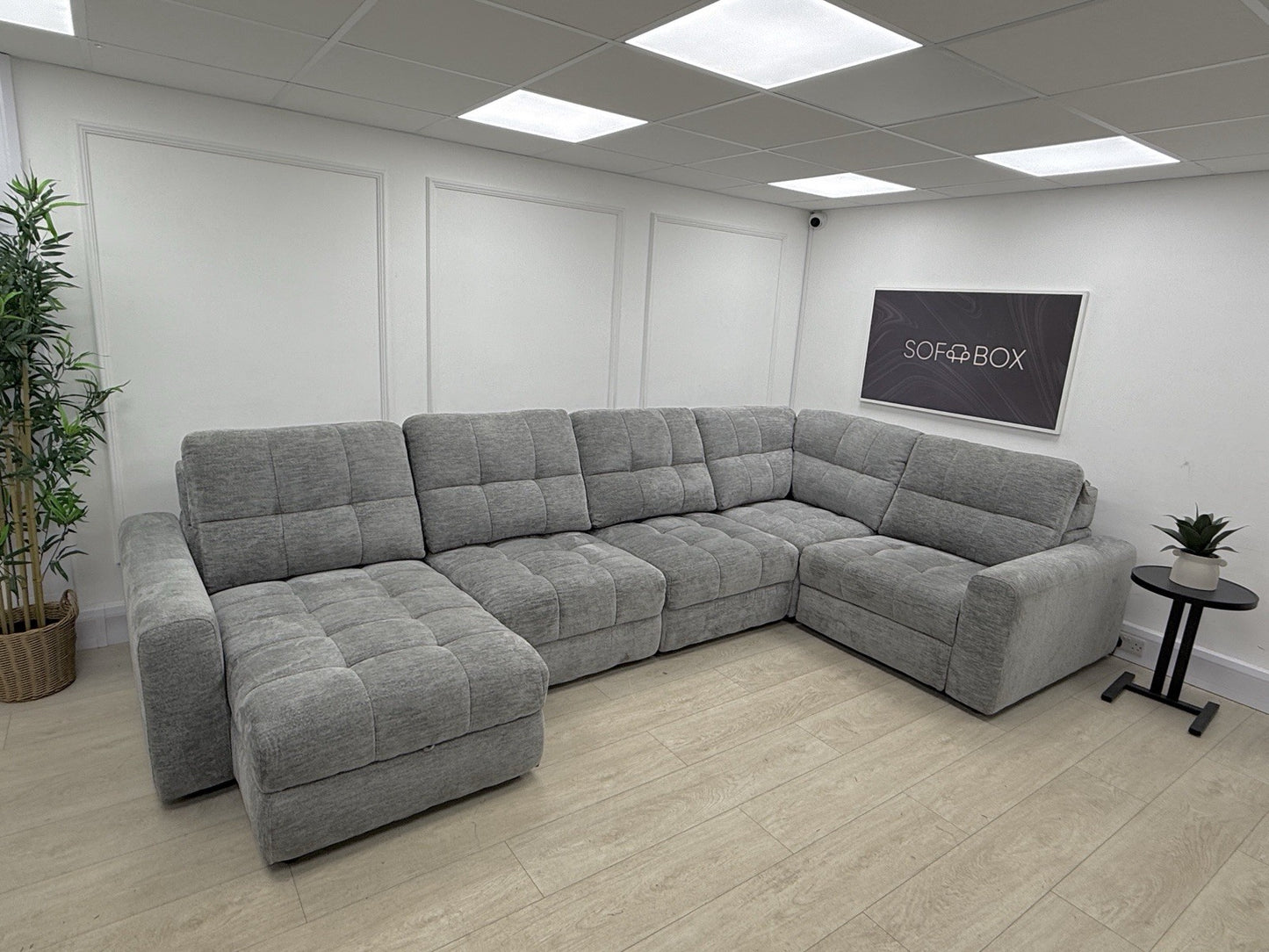 DFS Steller Corner Sofa & Footstool In Mist Grey