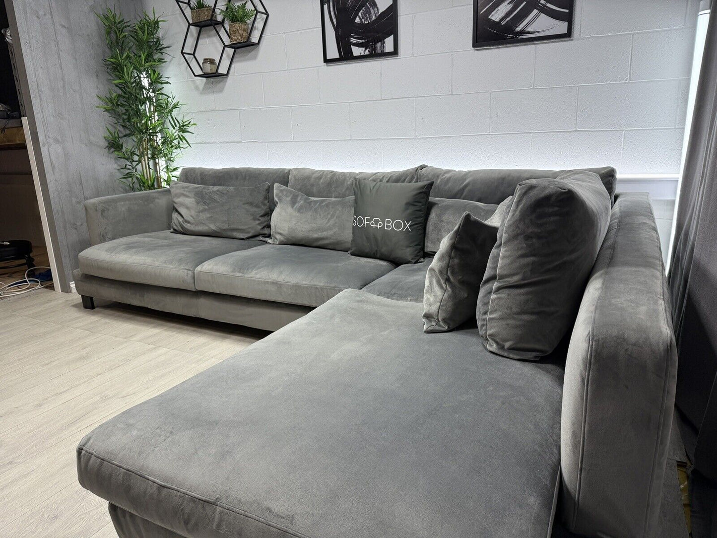 DFS Dwell Lugano Velvet Corner Sofa In Grey - Delivery Available