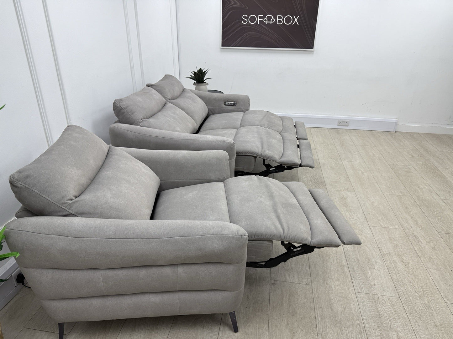 Sofology Renato Power Recliner 2 Seater Sofa & Chair Set In Stone Fabric