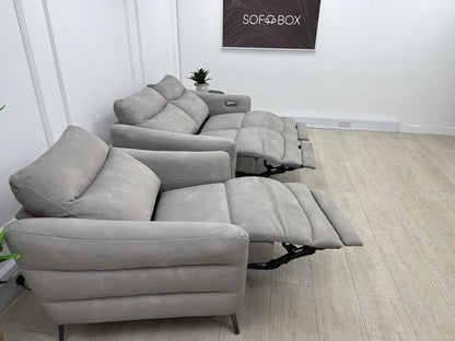 Sofology Renato Power Recliner 2 Seater Sofa & Chair Set In Stone Fabric