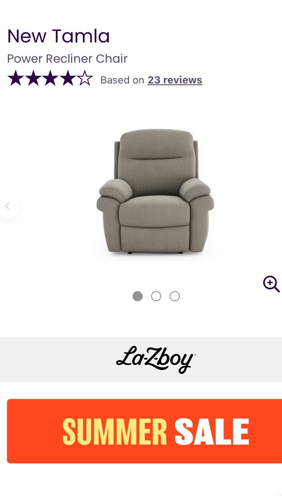 La-Z-Boy New Tamla Power Recliner Chair In Grey Fabric