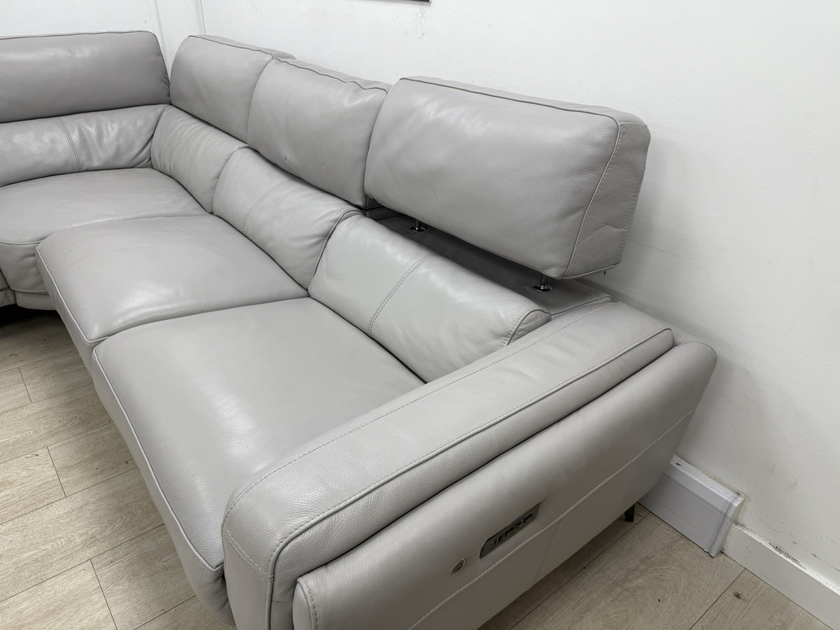 DFS San Antonio Power Recliner Heated Corner Sofa In Misty Grey Leather