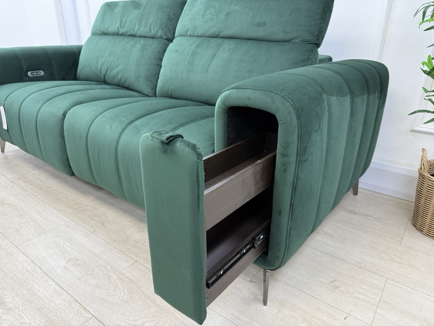 DFS Trip / Torren / Showcase Power Recliner 3 Seater Sofa In Bottle Green Velvet