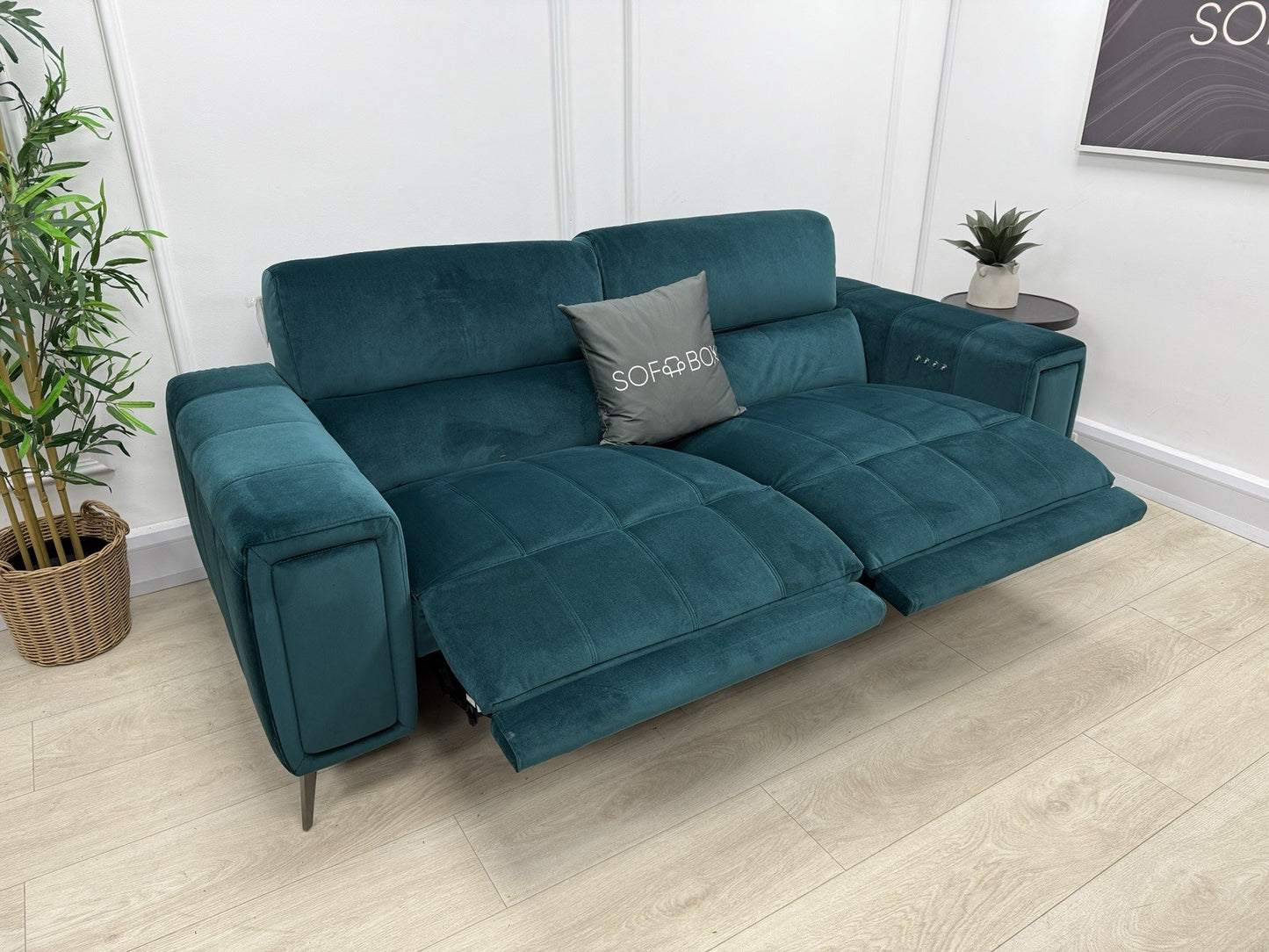 DFS Torren 3 Seater Power Recliner Sofa With Power Headrests In Teal Velvet