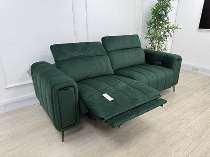DFS Trip / Torren / Showcase Power Recliner 3 Seater Sofa In Bottle Green Velvet