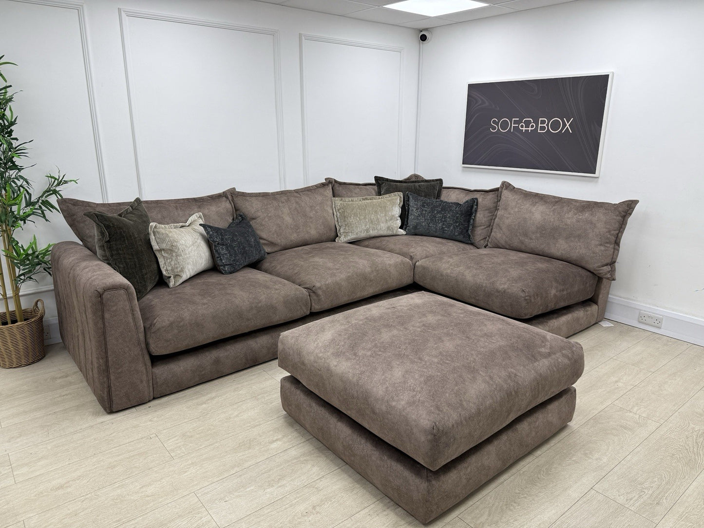 DFS Devine Left Hand Facing Corner Sofa In Self Piped Chocolate Combination