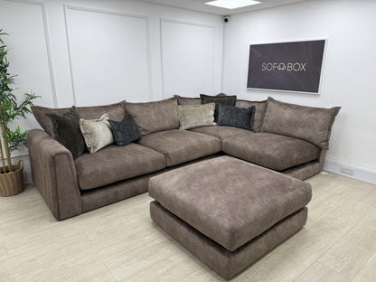 DFS Devine Left Hand Facing Corner Sofa In Self Piped Chocolate Combination