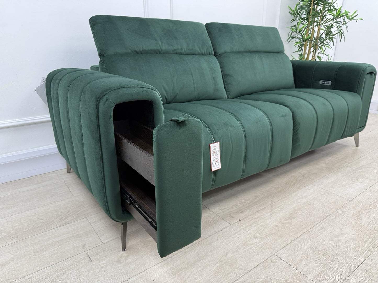 DFS Trip / Torren / Showcase Power Recliner 3 Seater Sofa In Bottle Green Velvet
