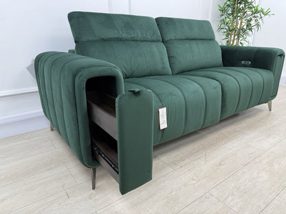 DFS Trip / Torren / Showcase Power Recliner 3 Seater Sofa In Bottle Green Velvet