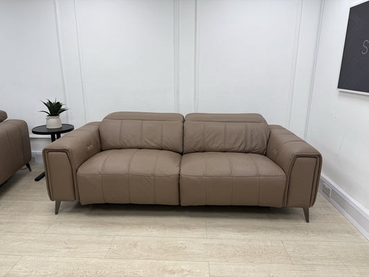 DFS Torren 3 Seater Power Recliner Sofa & Chair Set In Borelli Fawn Leather