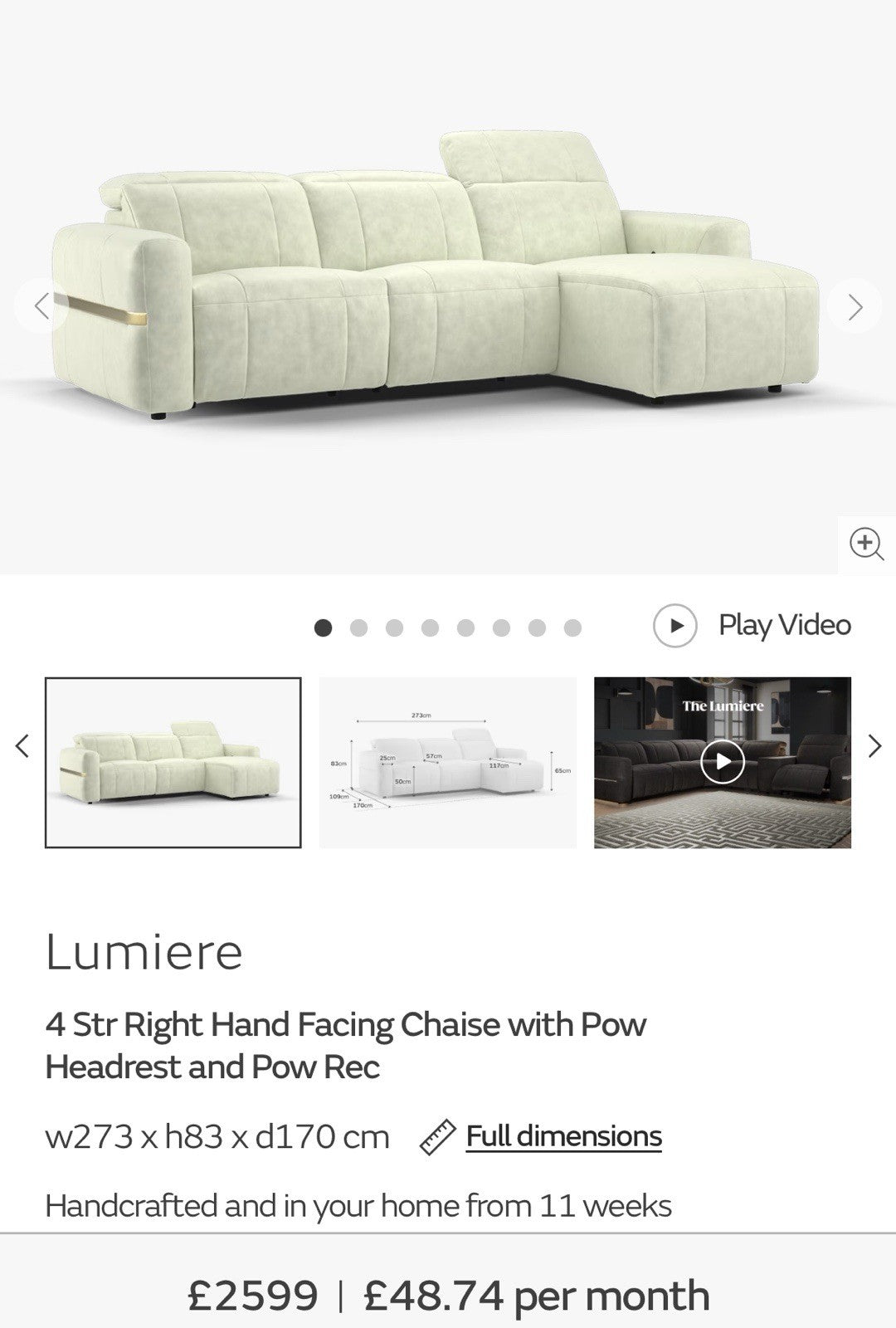 Sofology Lumiere Power Recliner 4 Seater Chaise Sofa In Lifestyle Flecked Ivory