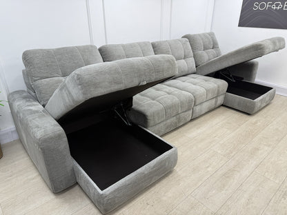 DFS Steller U Shape Power Slider Sofa In Mist Grey