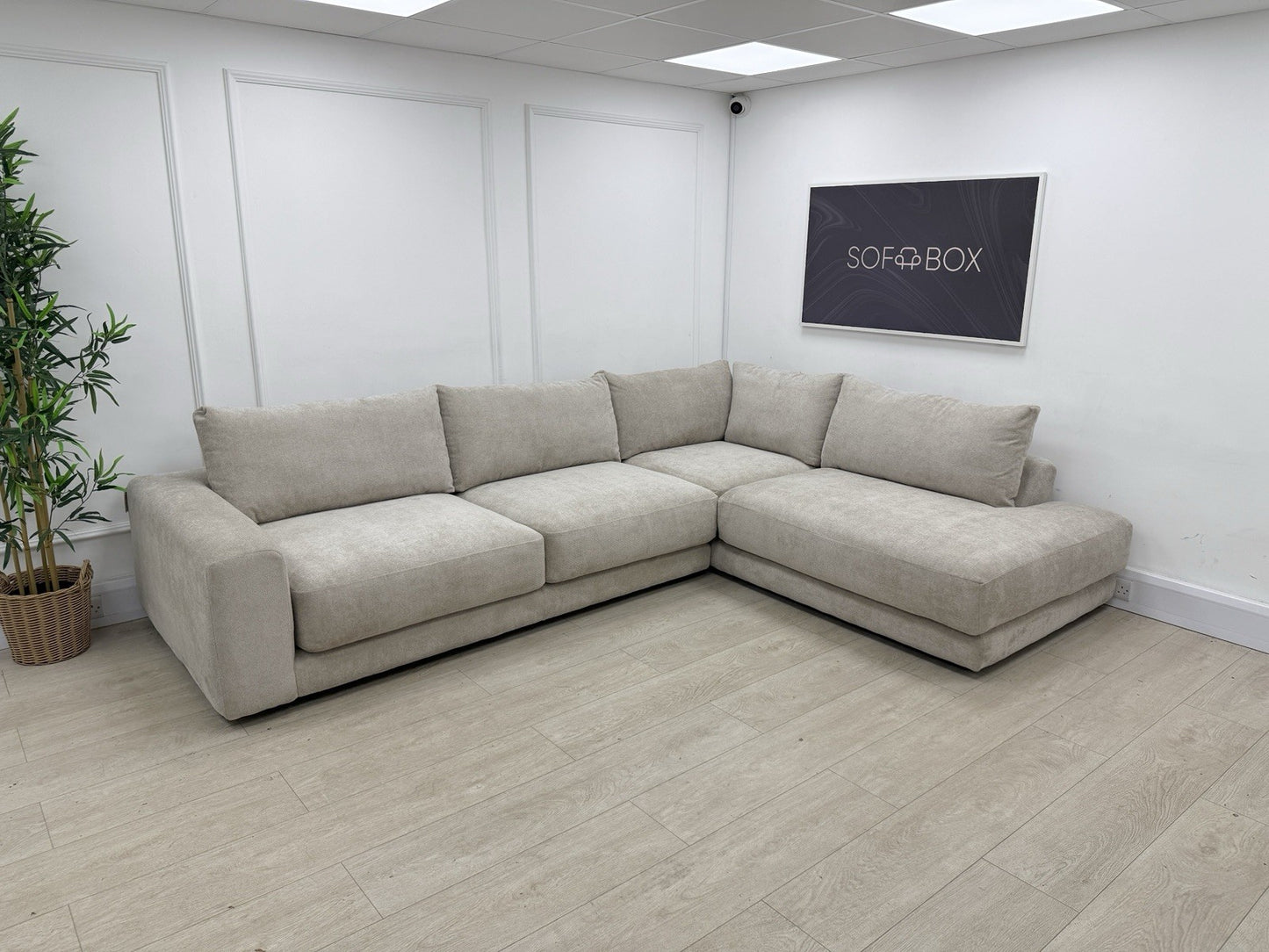 Sofology Amalfi Corner Sofa In Cosy Chenille Stone Fabric