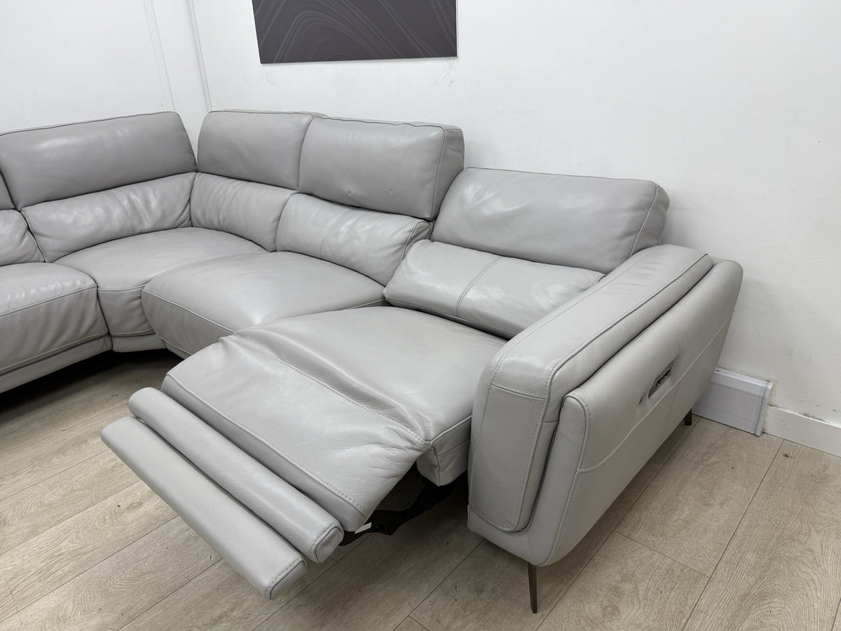 DFS San Antonio Power Recliner Heated Corner Sofa In Misty Grey Leather