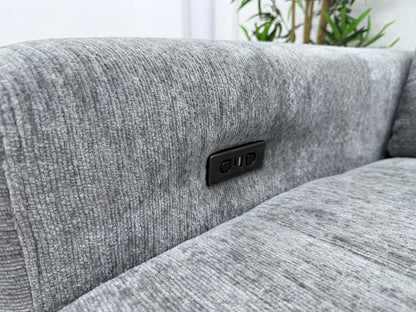 DFS Steller Power Recliner Slider Corner Sofa In Mist Grey Fabric