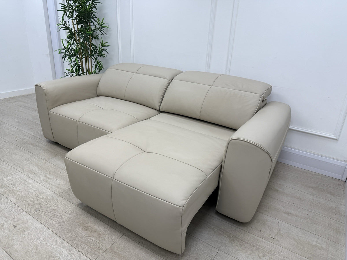 Sofology The Riviera 3 Seater Motion Chaise Recliner Sofa In Stone Leather