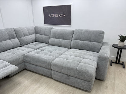 DFS Steller Power Recliner Slider Corner Sofa In Mist Grey Fabric