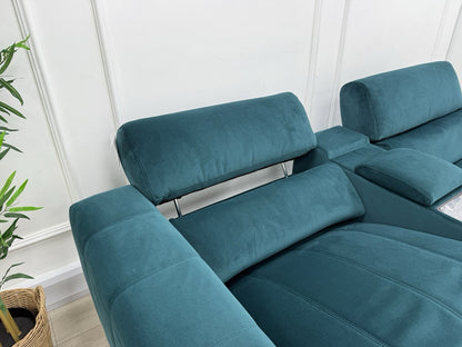 DFS Showcase Power Recliner 3 Seater Cinema Sofa In Teal Velvet Fabric