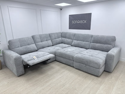 DFS Steller Power Recliner Slider Corner Sofa In Mist Grey Fabric