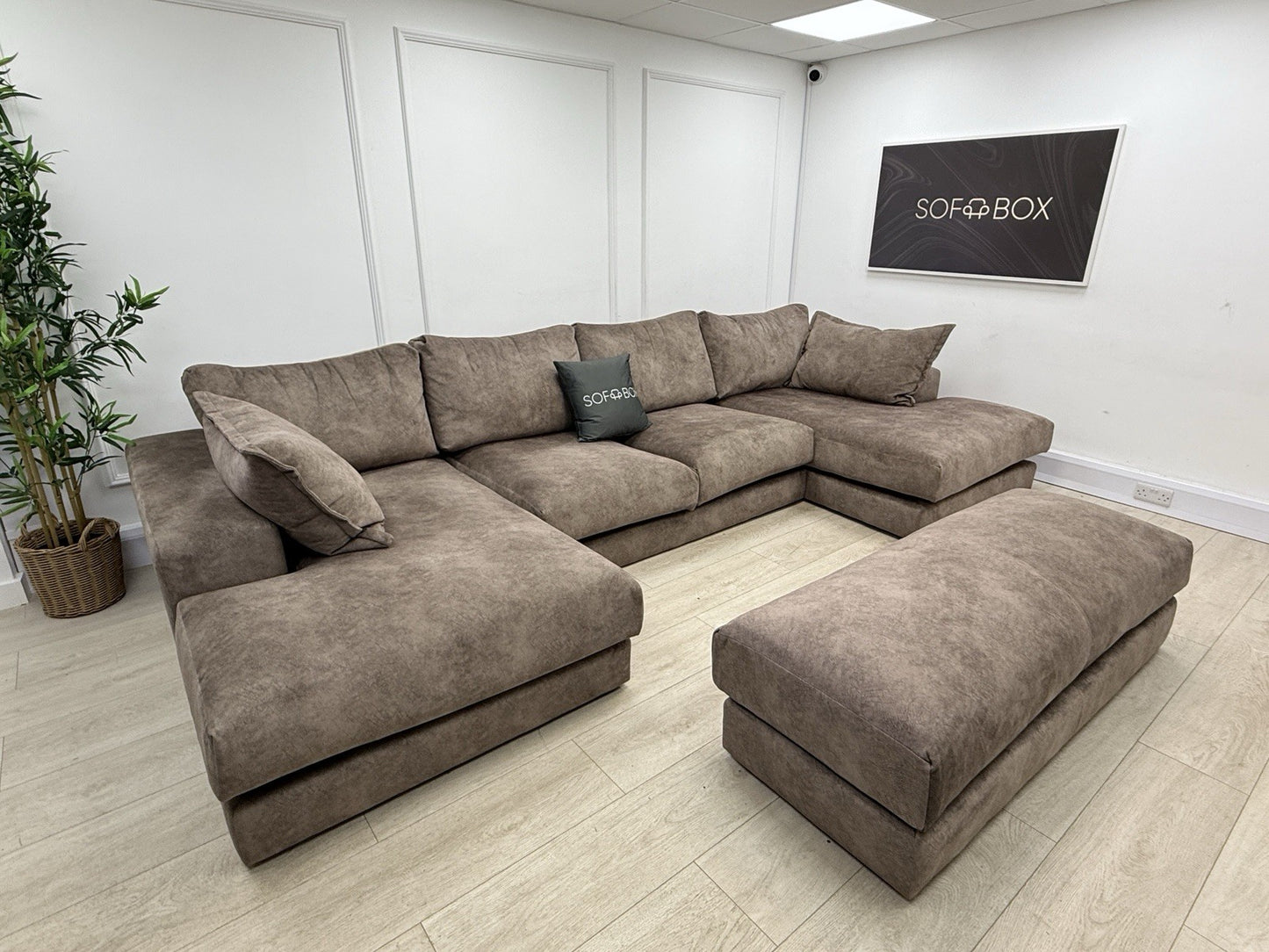 DFS Rest Large Double Ended Chaise Sofa & Bench Stool In Chocolate