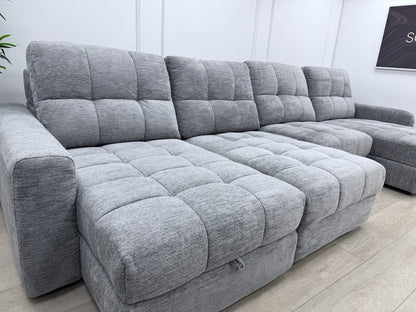 DFS Steller Power Slider U Shape Sofa In Grey Mist Fabric