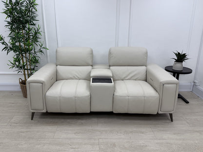 DFS Showcase 2 Seater Cinema Power Recliner Sofa With Console In Frost Leather