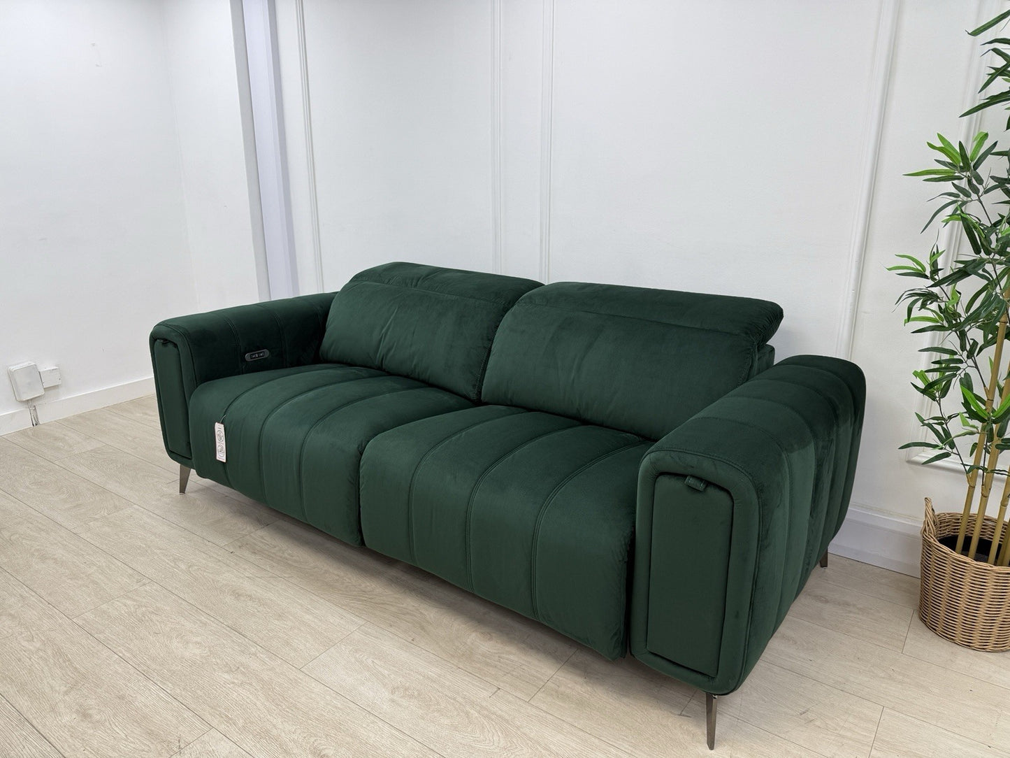 DFS Trip / Torren / Showcase Power Recliner 3 Seater Sofa In Bottle Green Velvet