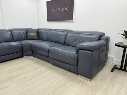 Sofology Laurence Power Recliner Corner Sofa In Smoke Blue Leather