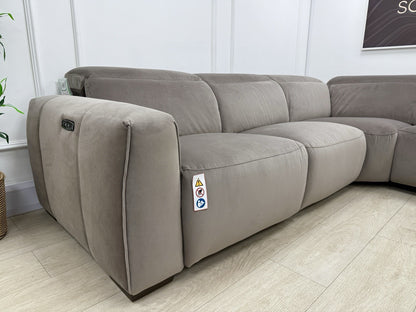 DFS Lauder Power Recliner Corner Sofa In Taupe Velvet Fabric