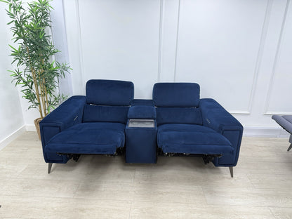 DFS Showcase 2 Seater Power Recliner Cinema Sofa In Blue Velvet Fabric