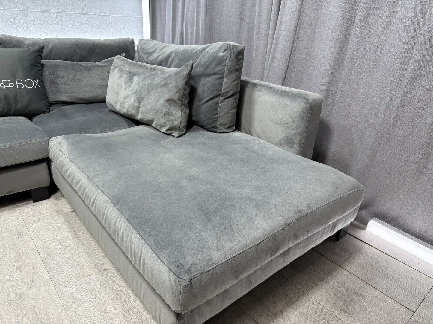 DFS Dwell Lugano Velvet Corner Sofa In Grey - Delivery Available