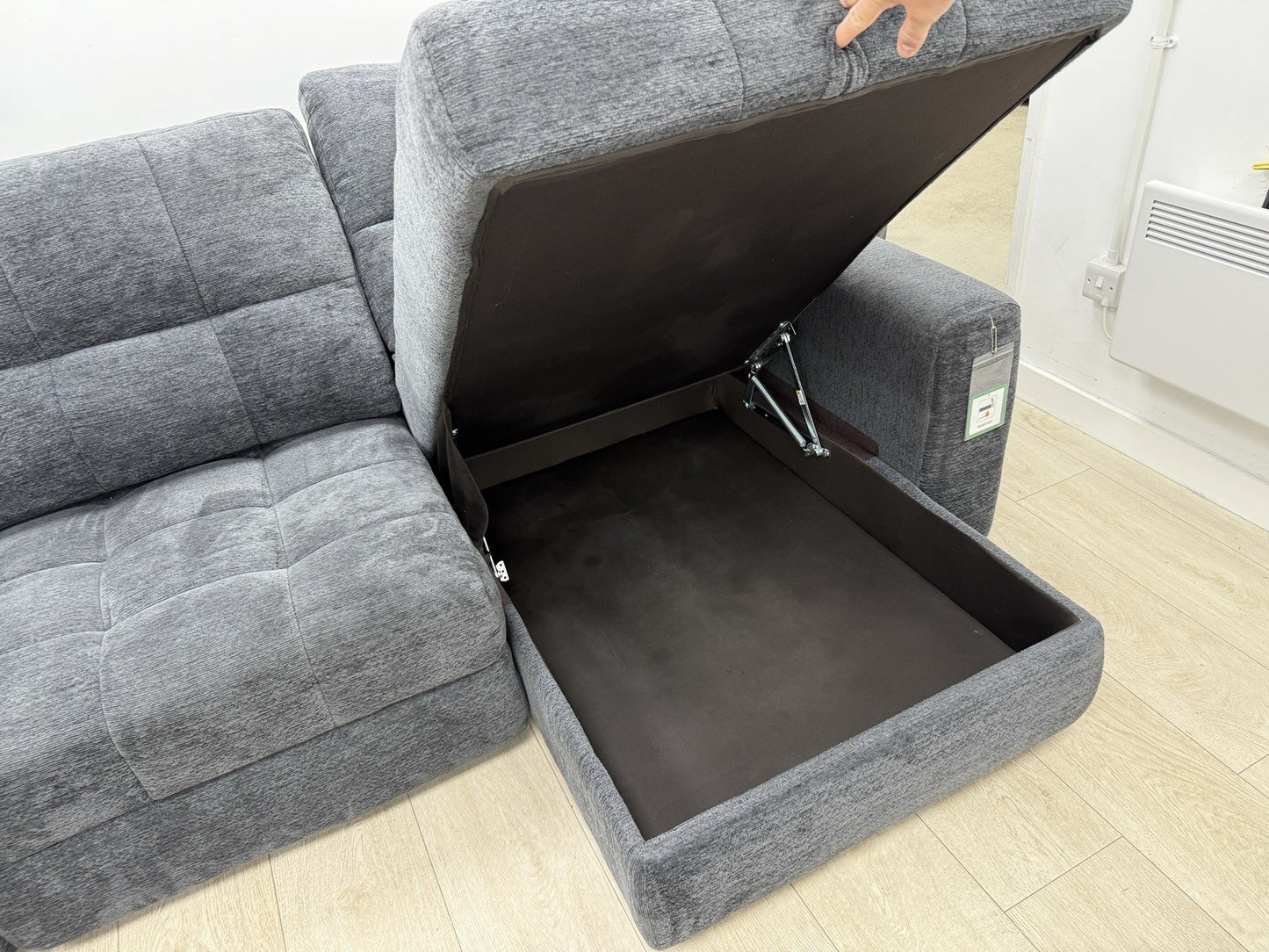 DFS Steller Power Recliner Corner Sofa W/ Speaker Storage In Nuova Black Fabric