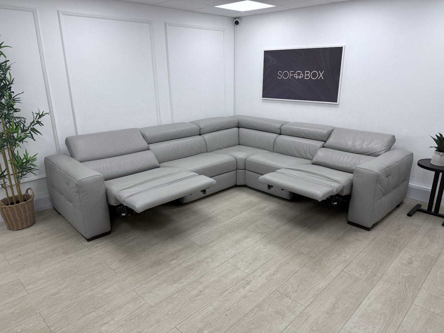 Natuzzi Click Modular Power Recliner Corner Sofa In Grey Leather