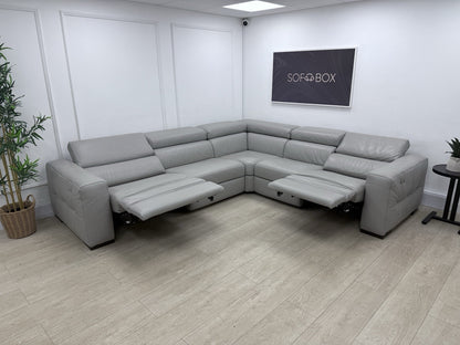 Natuzzi Click Modular Power Recliner Corner Sofa In Grey Leather