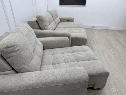 DFS Una Power Slider 3 Seater Sofa & Chair Set In Roma Oyster Fabric
