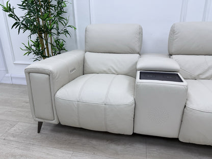 DFS Showcase 2 Seater Cinema Power Recliner Sofa With Console In Frost Leather