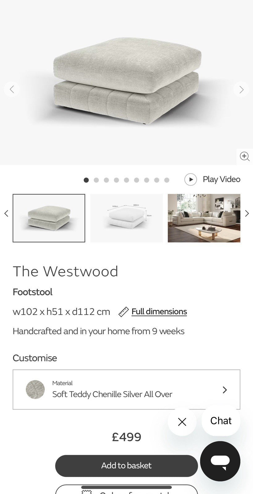 Sofology The Westwood 4 Seater Sofa, Loveseat & Footstool In Silver Chenille