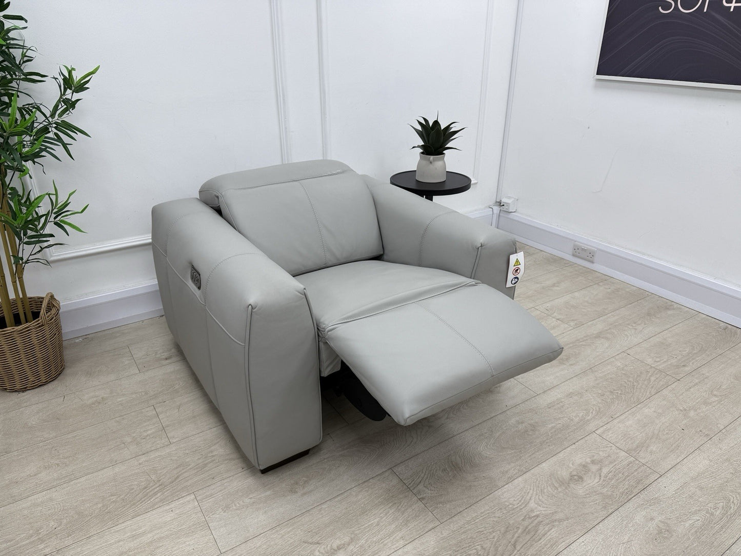 DFS Lauder Power Recliner Chair Memory In Grey Mist Borelli Leather