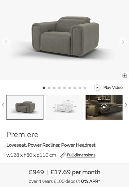 Sofology Premiere Power Recliner Love Seat In Lifestyle Flecked Mocha Fabric
