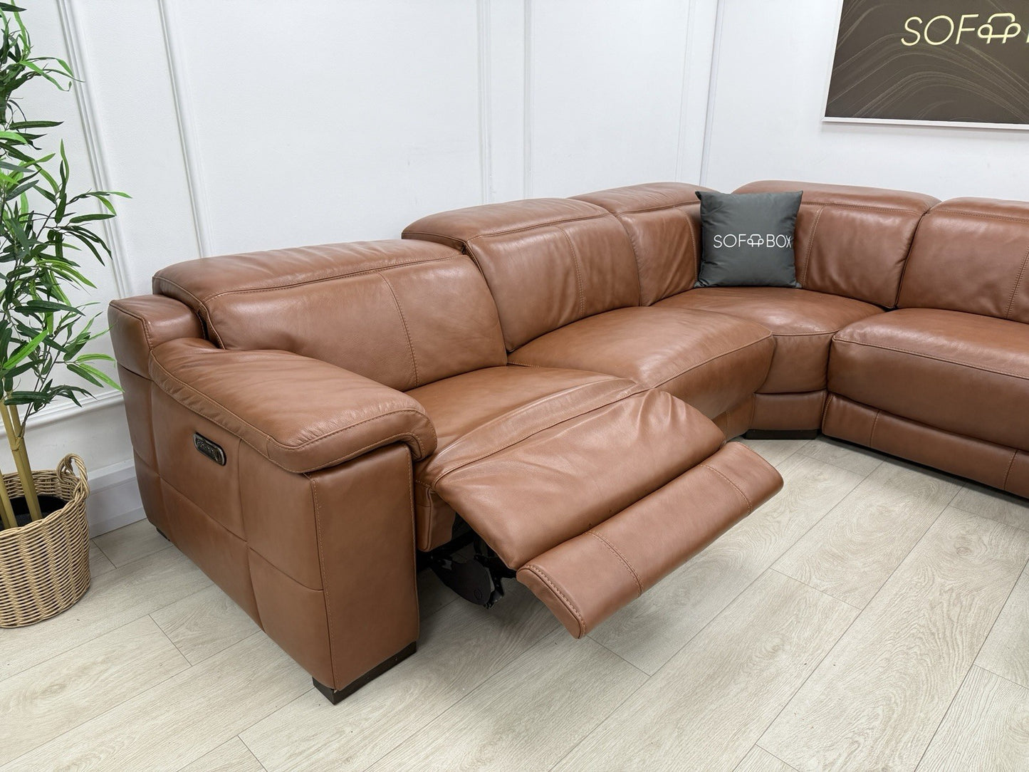 Sofology Laurence Power Recliner Corner Sofa In Tan Leather