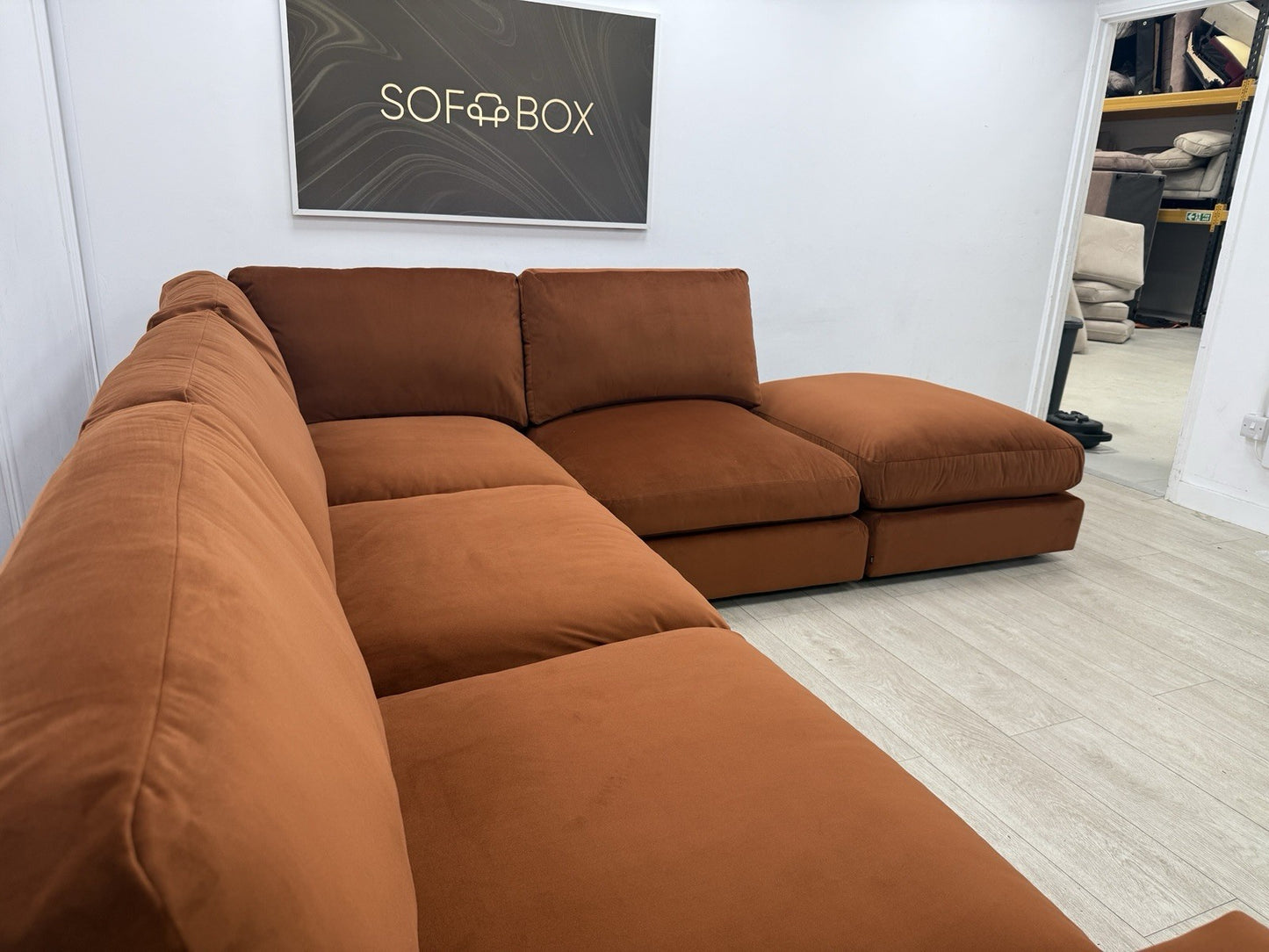 Next Houghton Deep Relaxed Sit Corner Sofa In Orange Easy Clean Velvet Fabric
