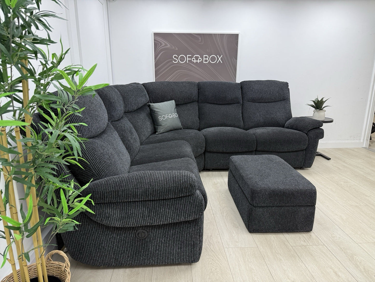 La-Z-Boy Tamla Power Recliner Corner Sofa & Footstool In Black Fabric