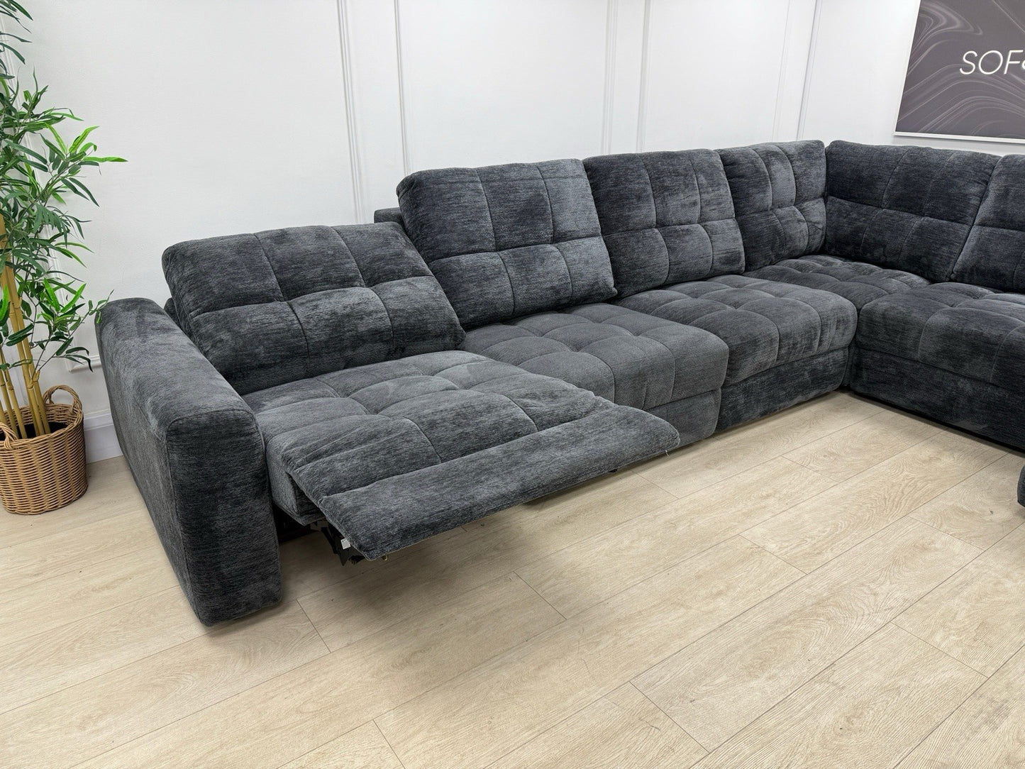 DFS Steller Power Recliner Chaise Corner Sofa In Nuova Black Fabric