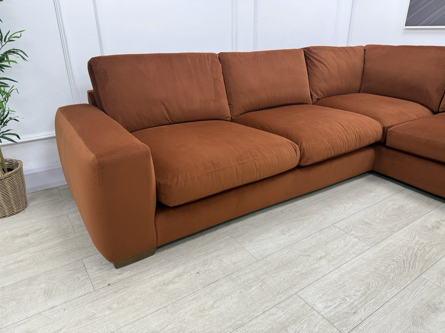 Next Houghton Deep Relaxed Sit Corner Sofa In Orange Easy Clean Velvet Fabric