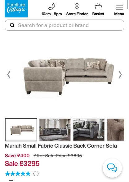 Furniture Village Mariah Corner Sofa & Armchair Set In Cream