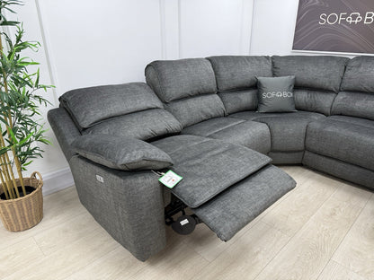 Oak Furnitureland Goodwood Power Recliner Corner Sofa In Plush Charcoal Fabric