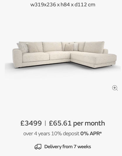 Sofology Amalfi Corner Sofa In Cosy Chenille Stone Fabric