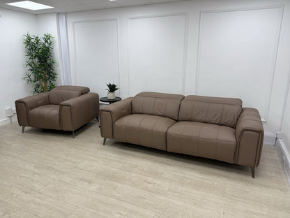 DFS Torren 3 Seater Power Recliner Sofa & Chair Set In Borelli Fawn Leather