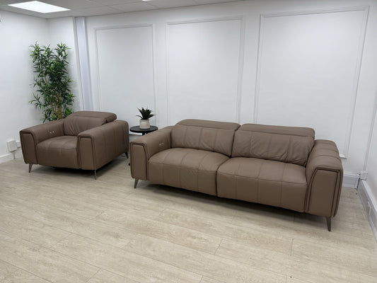 DFS Torren 3 Seater Power Recliner Sofa & Chair Set In Borelli Fawn Leather